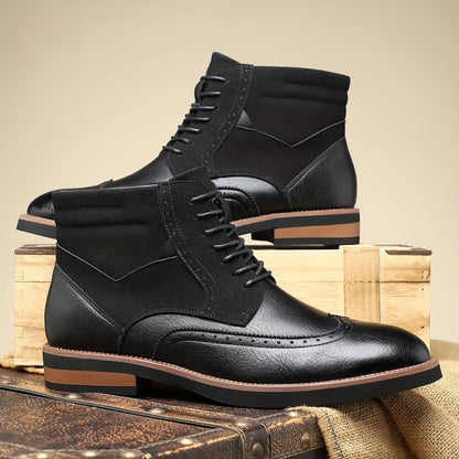 Herren Brogue Stiefel mit Schnürung, Ankle-High, Zweifarbiger Look