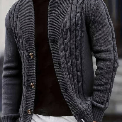 Herren Strickjacke Zopfmuster mit Schalkragen und Knöpfen