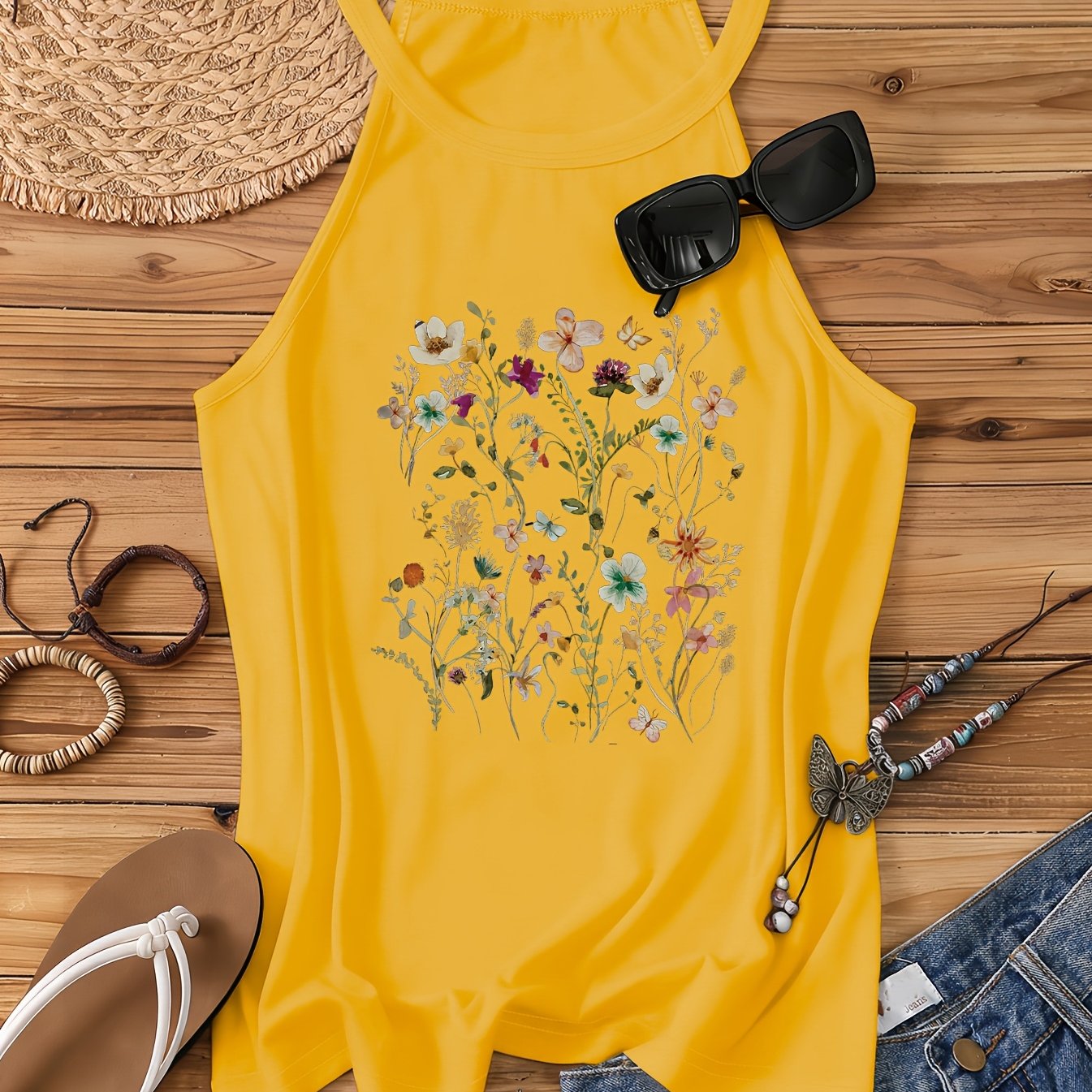 Damen Sommer Tanktop mit Blumenmuster – Lässiges Freizeitshirt für den Alltag und Urlaub