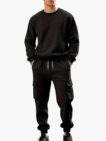 Herren Sweatshirt und Cargo Jogger Set – Bequemes Freizeit-Outfit mit Taschen, Perfekt für Sport und Alltag