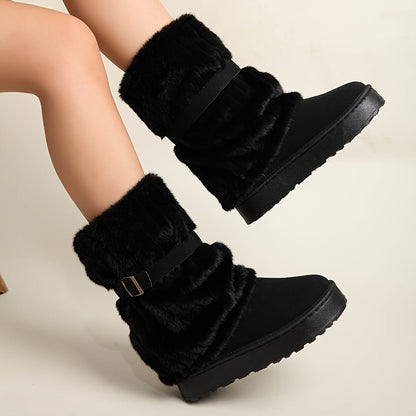 Damen Winterstiefeletten mit Kunstfell und Schnalle, Fesselhoch