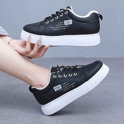 Damen Sneaker mit warmem Futter, Plateau und Schnürung, Braun