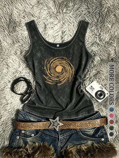 Damen Festival Tanktop im Retro-Stil mit Spiral-Print – Vintage Look für Freizeit & Streetstyle