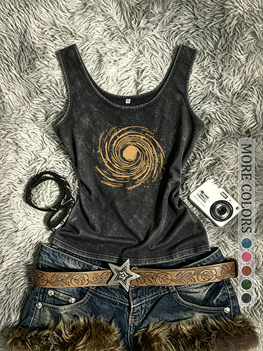 Damen Festival Tanktop im Retro-Stil mit Spiral-Print – Vintage Look für Freizeit & Streetstyle