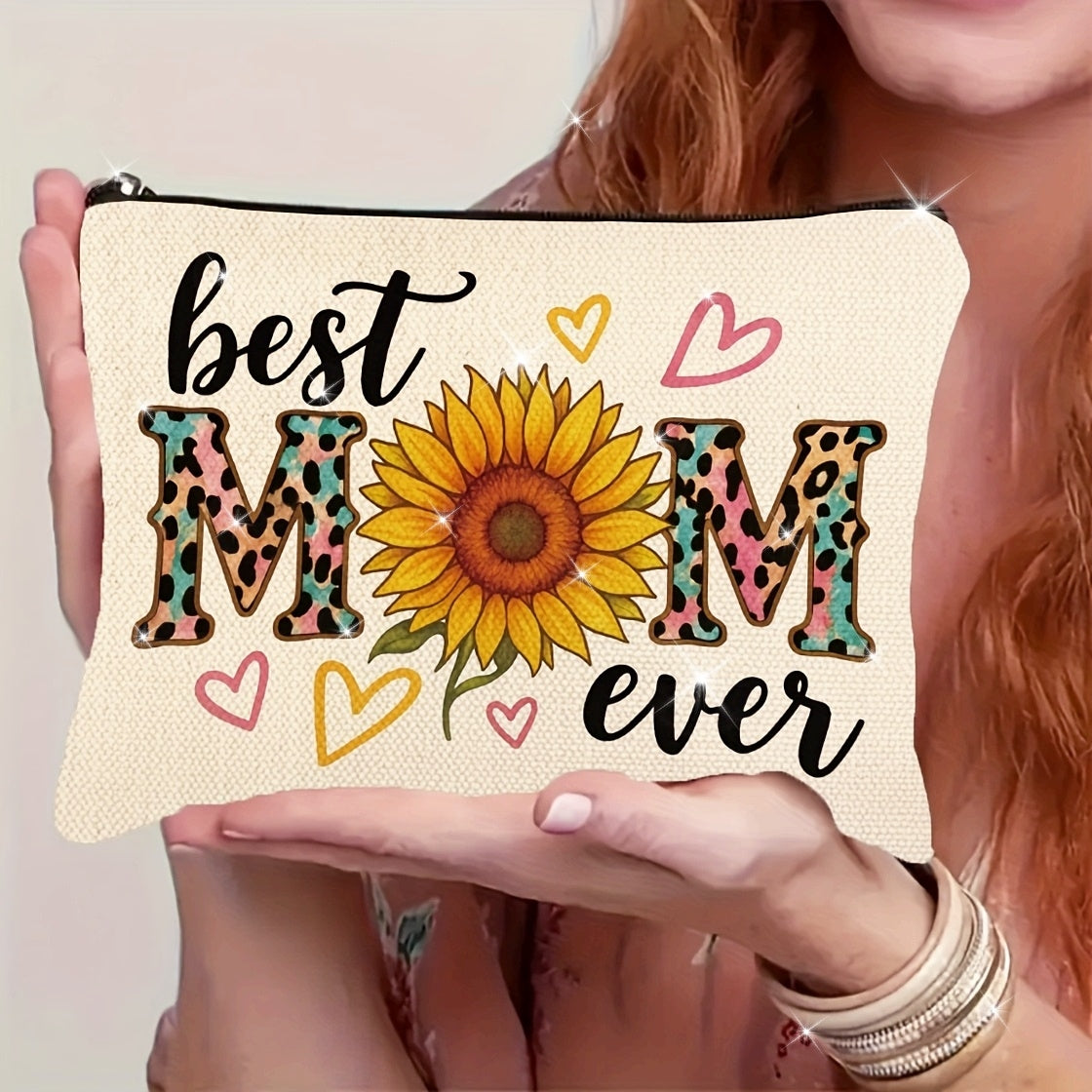 Best Mom Ever Damen-Kosmetiktasche – Stilvolle Muttertag Geschenkidee mit Sonnenblume und Herz-Design