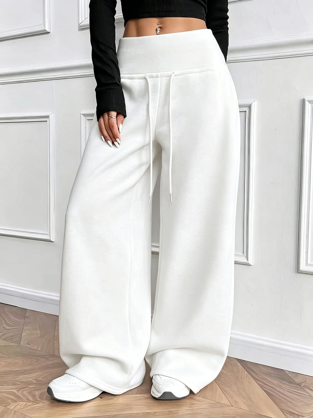 Damen Weite Hose mit Hohem Bund und Kordelzug