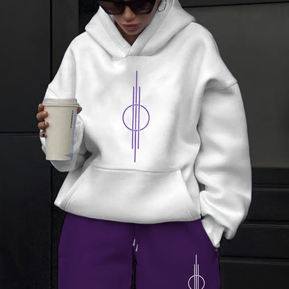 Weißer Hoodie mit Kapuze und grafischem Frontprint – Oversized, Kängurutasche