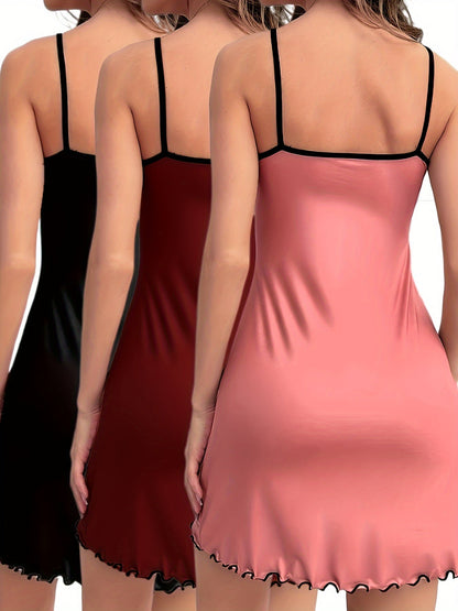 Damen Nachthemd Set – 3-teiliges Spaghetti-Träger Schlafkleid für gemütliche Nächte und stilvolle Loungewear