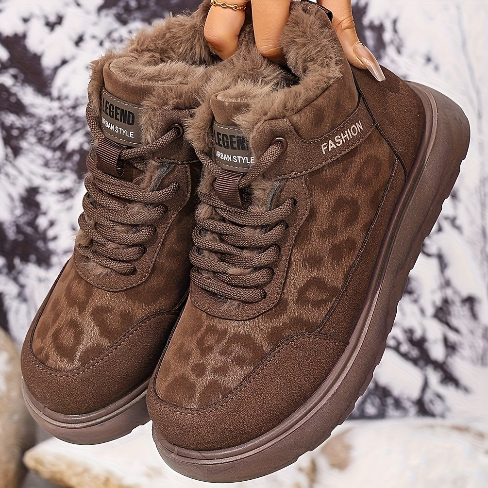 Damen Winterstiefeletten mit warmem Futter und Schnürung, Plateau Sohle