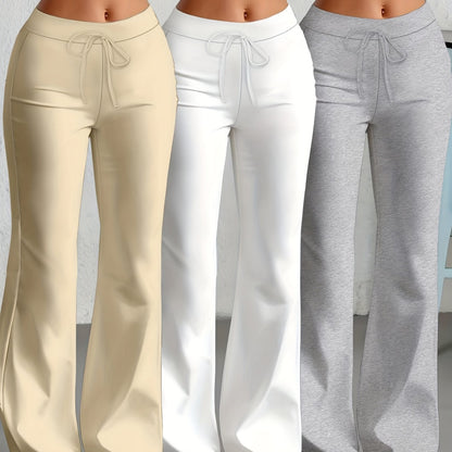 Damen Flared-Loungehose mit Kordelzug – Bequeme Freizeithose im 3er-Set, Modischer Bootcut-Schnitt