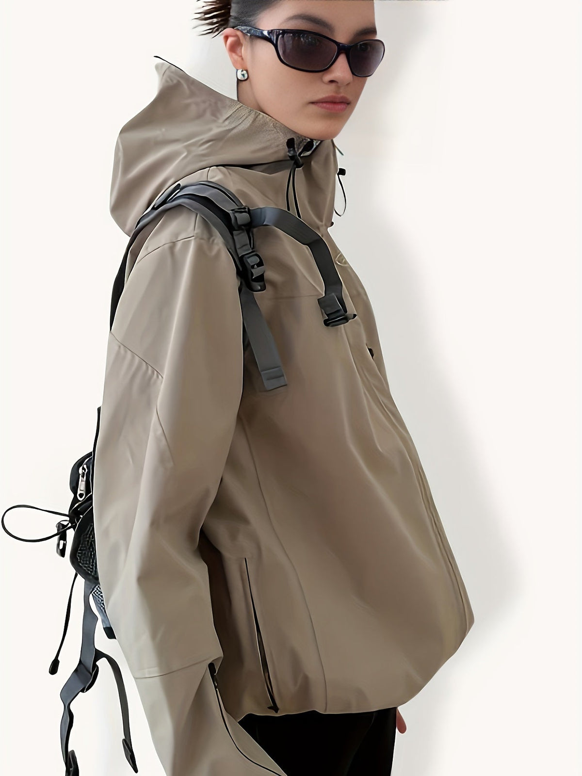 Unisex Jacke mit Kapuze und Reißverschluss, Wasserabweisend, Beige