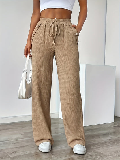 Damen Freizeithose mit weitem Bein und Knopfdetails – Bequeme Lounge- und Streetwear