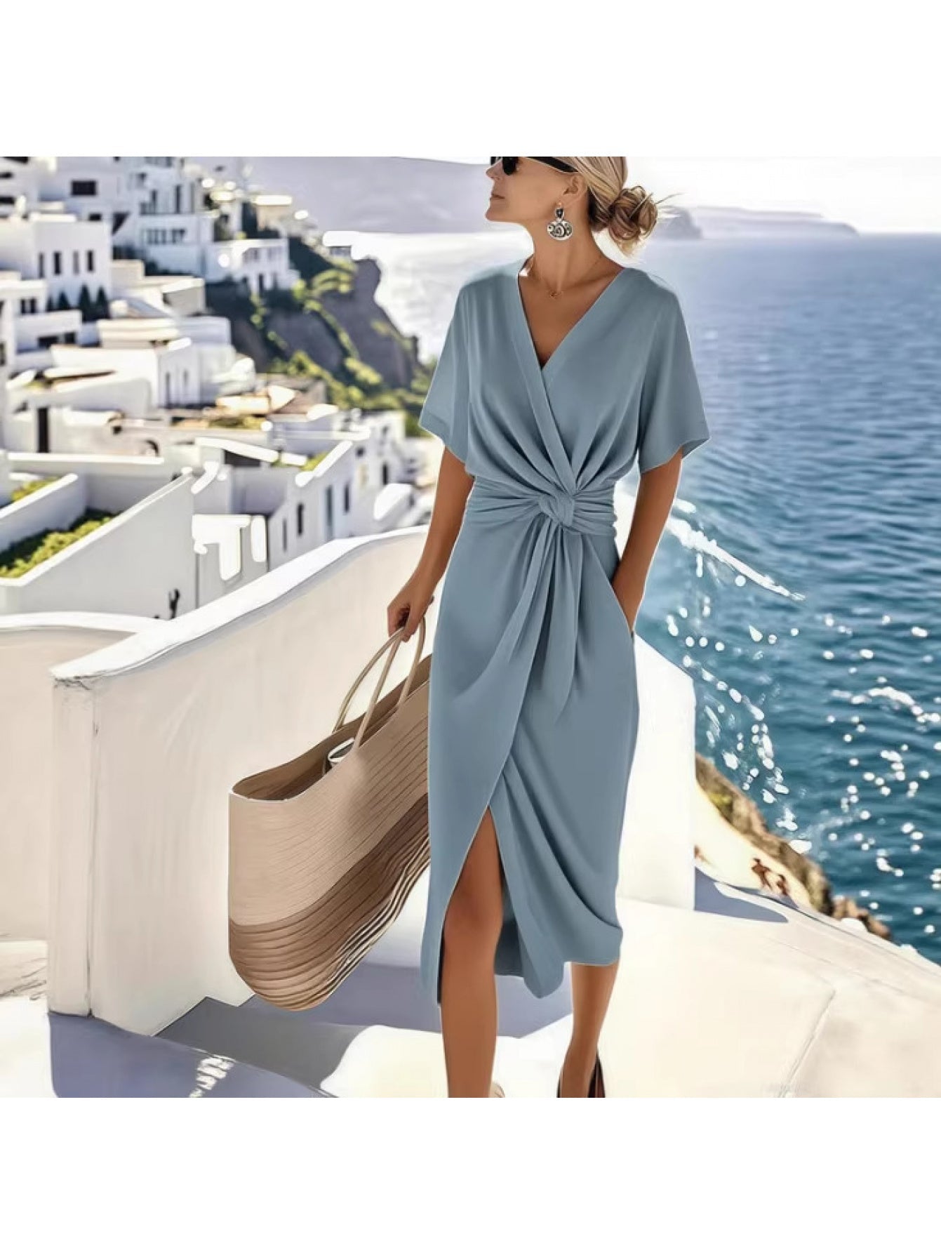 Damen Sommer Wickelkleid Elegant – Vintage Stil, Perfekt für Urlaub & Freizeit