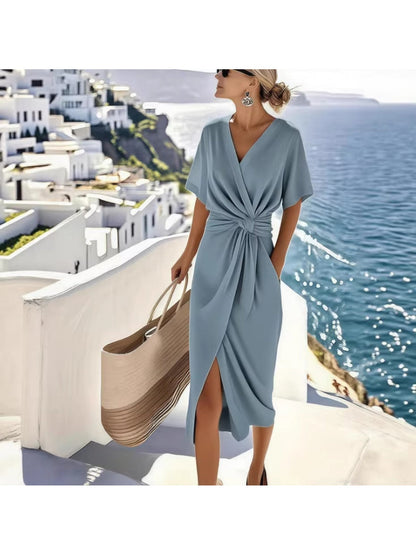 Damen Sommer Wickelkleid Elegant – Vintage Stil, Perfekt für Urlaub & Freizeit