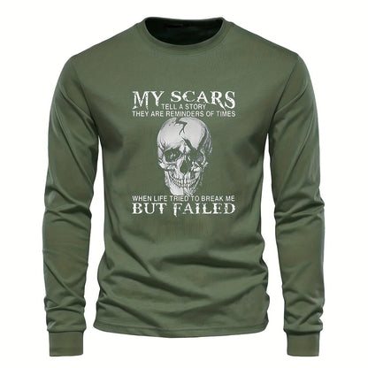 Herren Langarmshirt mit Totenkopf-Druck und Spruch