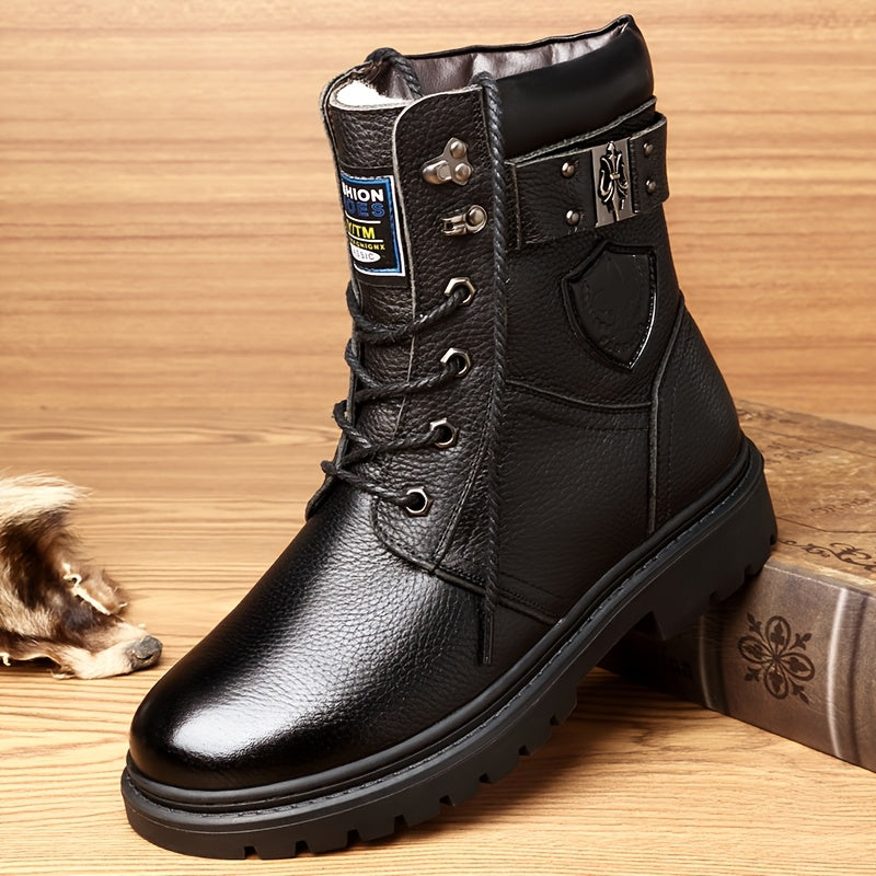 Herren Stiefeletten Schnürstiefel mit Profilsohle – Winterstiefel Schwarz / Braun