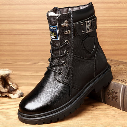 Herren Stiefeletten Schnürstiefel mit Profilsohle – Winterstiefel Schwarz / Braun