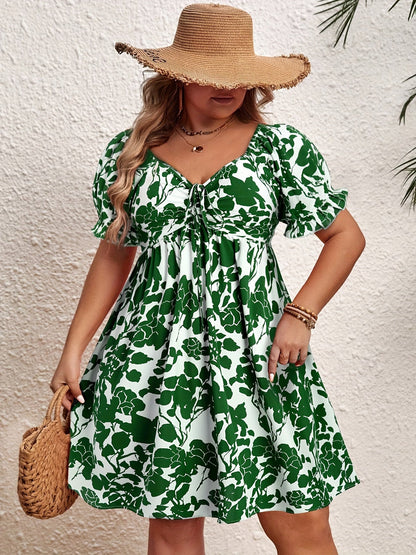 Damen Sommerkleid Elegant Fit & Flare mit Blumenmuster und Puffärmeln – Perfekt für Urlaub und Freizeit