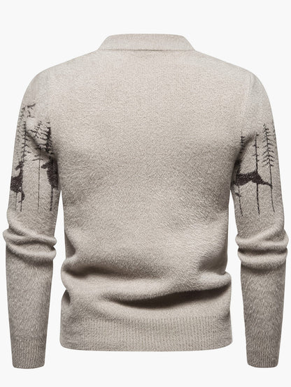 Herren Pullover mit Wald- und Hirschmotiv – Modernes Strickdesign für Herbst und Winter, Freizeit & Outdoor