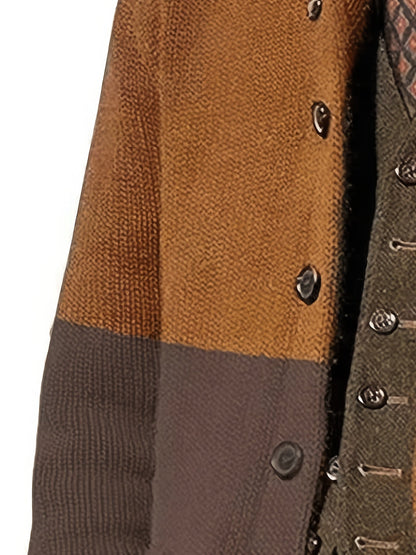 Herren Strickjacke mit Schalkragen, Zweifarbig, Knopfleiste, Lange Ärmel