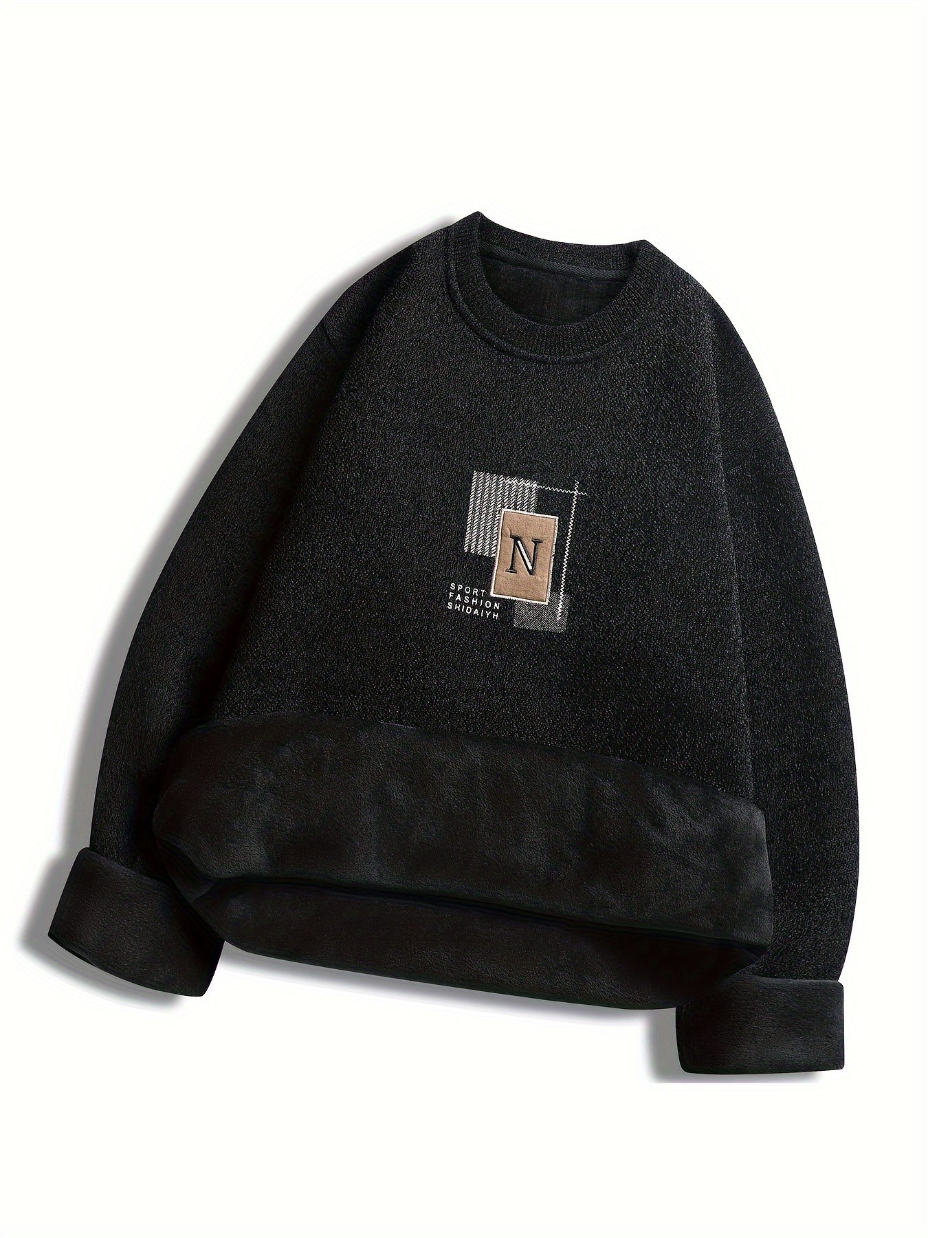 Unisex Langarm Sweatshirt Rundhals Fleece-Futter Melange-Optik