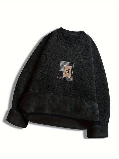 Unisex Langarm Sweatshirt Rundhals Fleece-Futter Melange-Optik