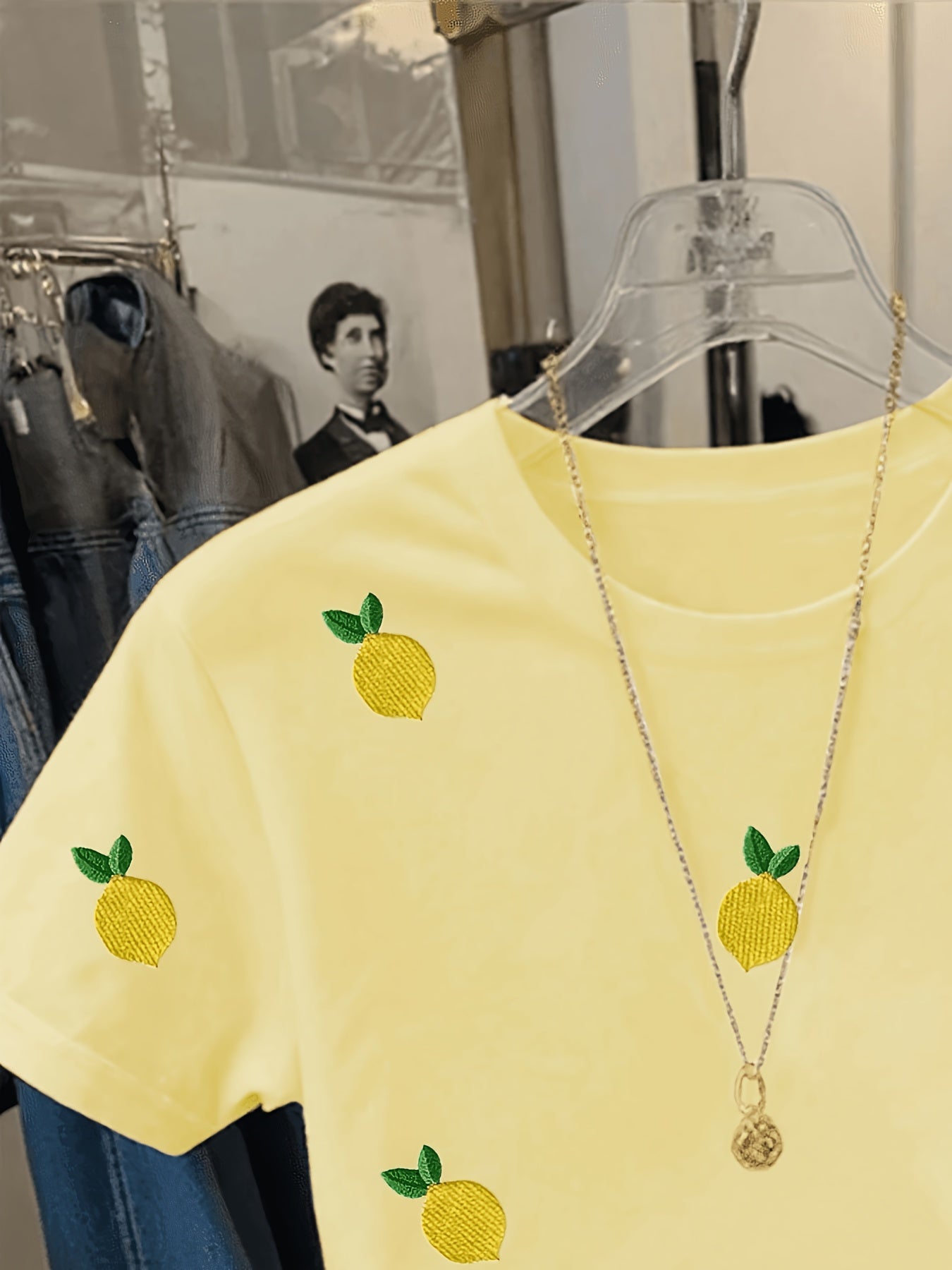 Damen T-Shirt mit Zitronenstickerei – Verspieltes Casual Shirt mit echter Stickerei