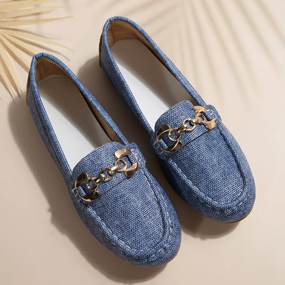 Damen Mokassins im Loafer-Stil mit Ketten-Detail – Stilvolle bequeme Freizeitschuhe für Alltag und Büro