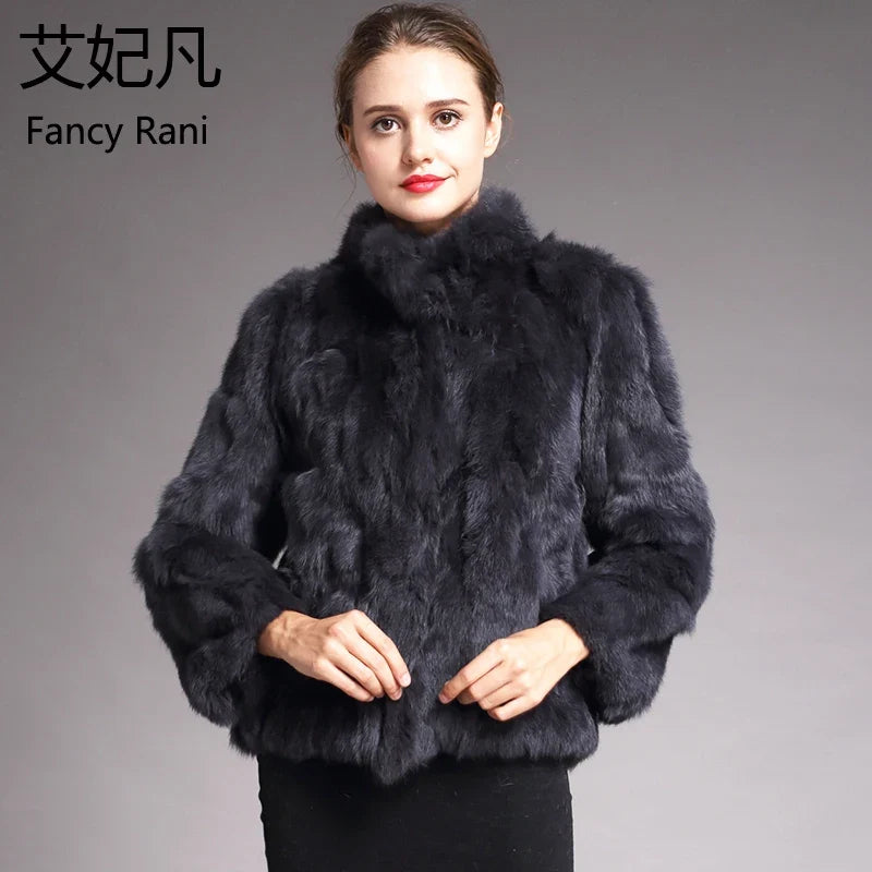 Damen Kurzmantel aus Kunstfell mit Stehkragen luxuriöse Winterjacke