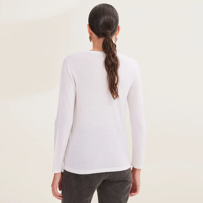 Damen Langarmshirt Rundhals mit Brusttasche Schwarz