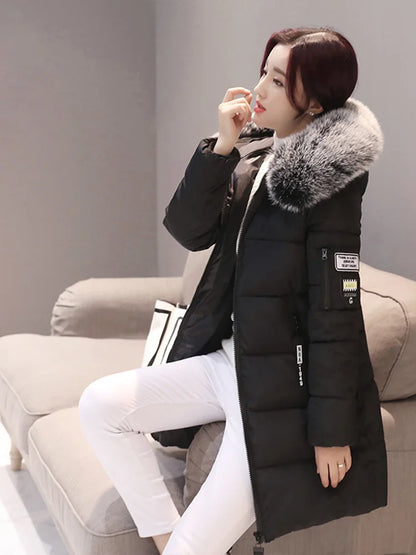 Damen Winter Steppmantel mit Kapuze und modischem Patch-Design – Warme Outdoorjacke für Alltag & Freizeit