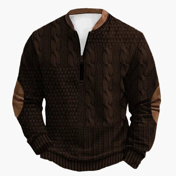 Herren Strickpullover im Vintage-Stil mit Reißverschluss – Modischer Freizeit-Sweater mit Kunstleder-Details