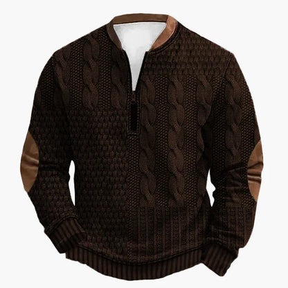 Herren Strickpullover im Vintage-Stil mit Reißverschluss – Modischer Freizeit-Sweater mit Kunstleder-Details
