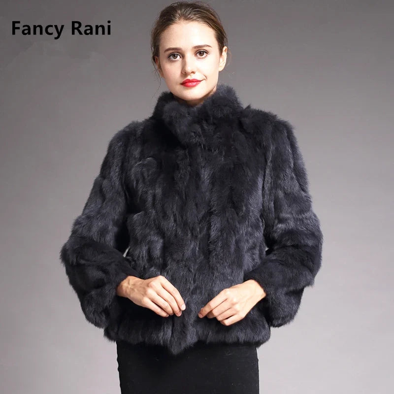Damen Kurzmantel aus Kunstfell mit Stehkragen luxuriöse Winterjacke