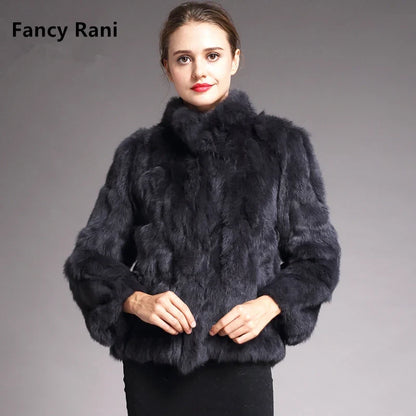 Damen Kurzmantel aus Kunstfell mit Stehkragen luxuriöse Winterjacke