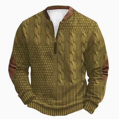 Herren Strickpullover im Vintage-Stil mit Reißverschluss – Modischer Freizeit-Sweater mit Kunstleder-Details