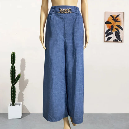 Damen Weite Hose High Waist Palazzo Stretch mit Gürteloptik