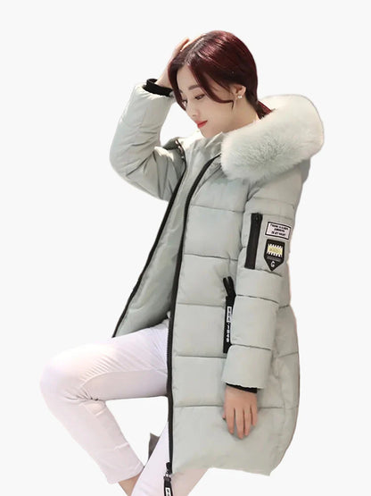 Damen Winter Steppmantel mit Kapuze und modischem Patch-Design – Warme Outdoorjacke für Alltag & Freizeit