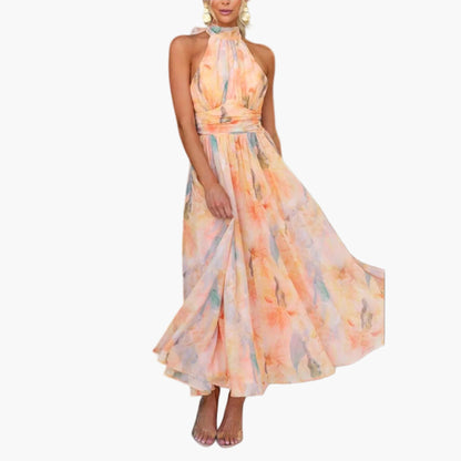 Damen Maxikleid Elegant Wasserfarbenmuster Festlich Sommer Abendmode