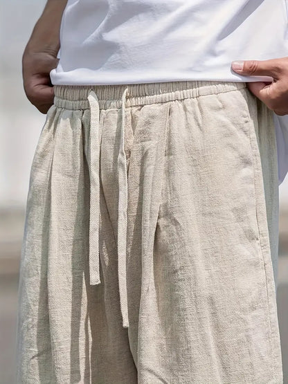 Herren Baggy Freizeithose Veganes Leinen Lockerer Schnitt – Modisch & Bequem für Alltag und Freizeit