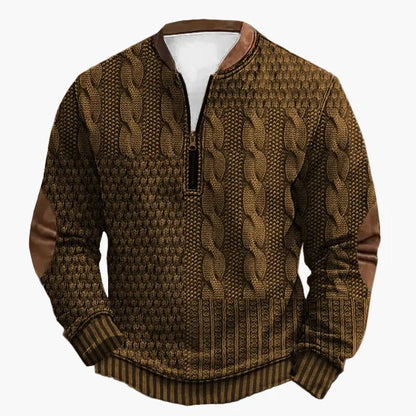 Herren Strickpullover im Vintage-Stil mit Reißverschluss – Modischer Freizeit-Sweater mit Kunstleder-Details