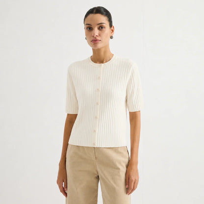 Damen Kurzarm Strickjacke Gerippt mit Knöpfen
