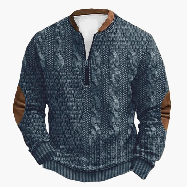 Herren Strickpullover im Vintage-Stil mit Reißverschluss – Modischer Freizeit-Sweater mit Kunstleder-Details