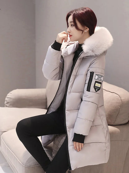 Damen Winter Steppmantel mit Kapuze und modischem Patch-Design – Warme Outdoorjacke für Alltag & Freizeit