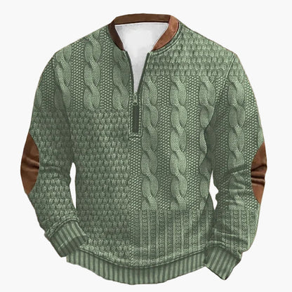 Herren Strickpullover im Vintage-Stil mit Reißverschluss – Modischer Freizeit-Sweater mit Kunstleder-Details