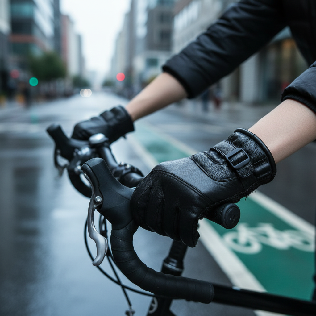 Schwarze Fahrradhandschuhe mit verstellbarem Riemen für Radsport