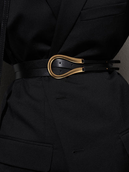 Damen Gürtel Schwarz mit Goldfarbener Schnalle & Bindedetail