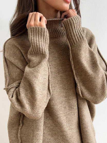 Damen Strick-Set mit Rollkragenpullover und weiter Hose