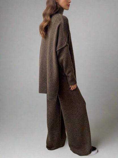 Damen Strick-Set mit Rollkragenpullover und weiter Hose