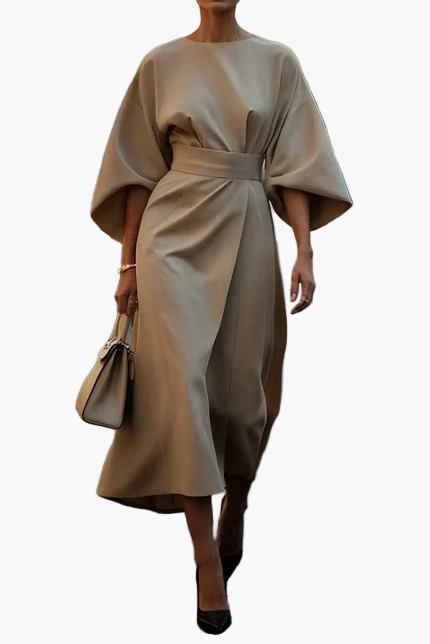 Damen Midi-Kleid mit eleganten Laternenärmeln – Stilvoll für Business & festliche Anlässe